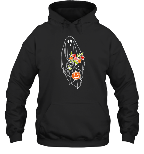 Halloween Ghost Holding Flowers Pumpkin T-Shirt