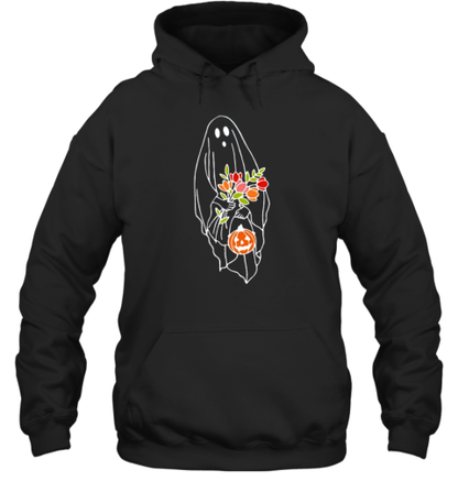 Halloween Ghost Holding Flowers Pumpkin T-Shirt