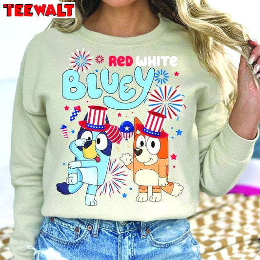 Limited Bluey 4th Of July Sweatshirt , Modern Red White And Bluey