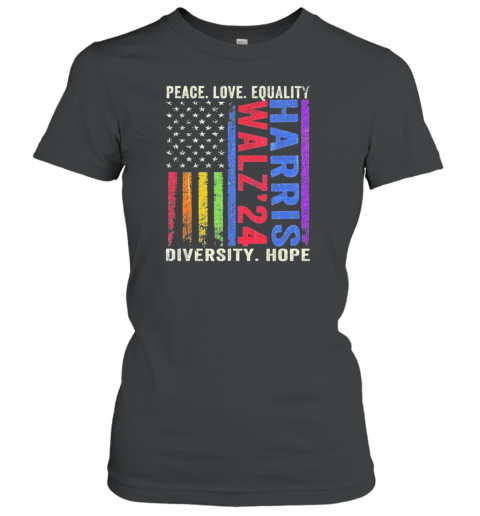 Peace Love Equality Diversity Hope Kamala Harris Tim Walz 2024 Peace Lgbt T-Shirt