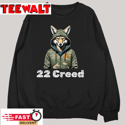 Coyote in Hood 22 Creed Graphic Hunting Design T-Shirt