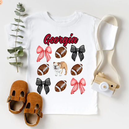 Georgia Baby Game Day Football Shirt With Coquette Bow For Kids