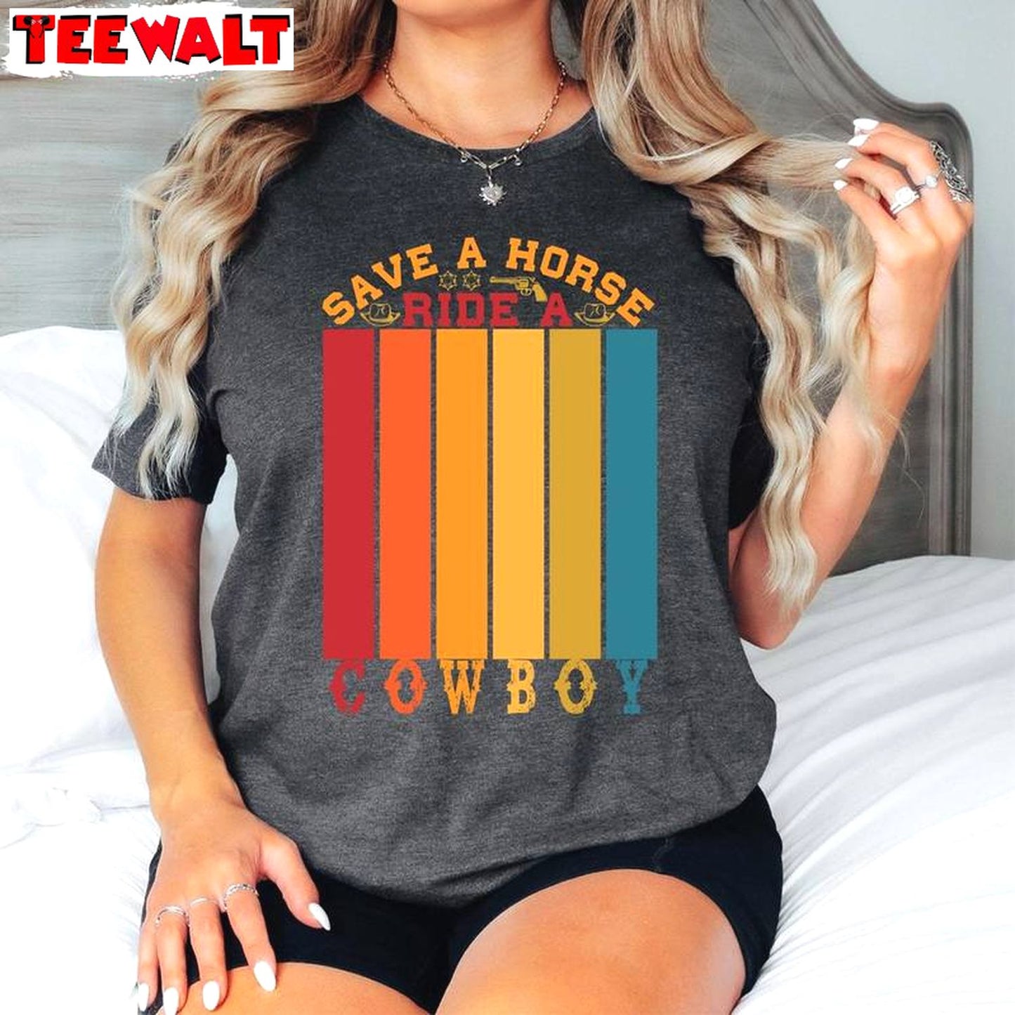 Must Have Western T Shirt, Trendy Save A Horse Ride A Cowgirl Shirt Tank Top