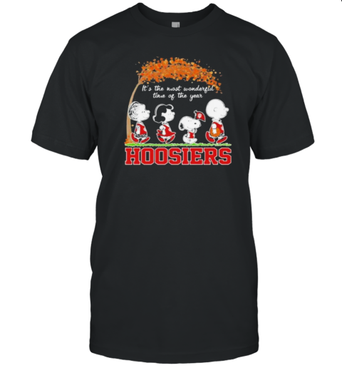 Peanuts Characters Indiana Hoosiers Autumn It&#39S The Most Wonderful Time Of The Year T-Shirt