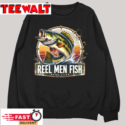 Reel Men Fish Bass Jumping Fishing  Outdoor Angler Apparel T-Shirt