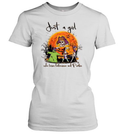 Just A Girl Who Love Halloween And East Carolina Pirates Football Football T-Shirt