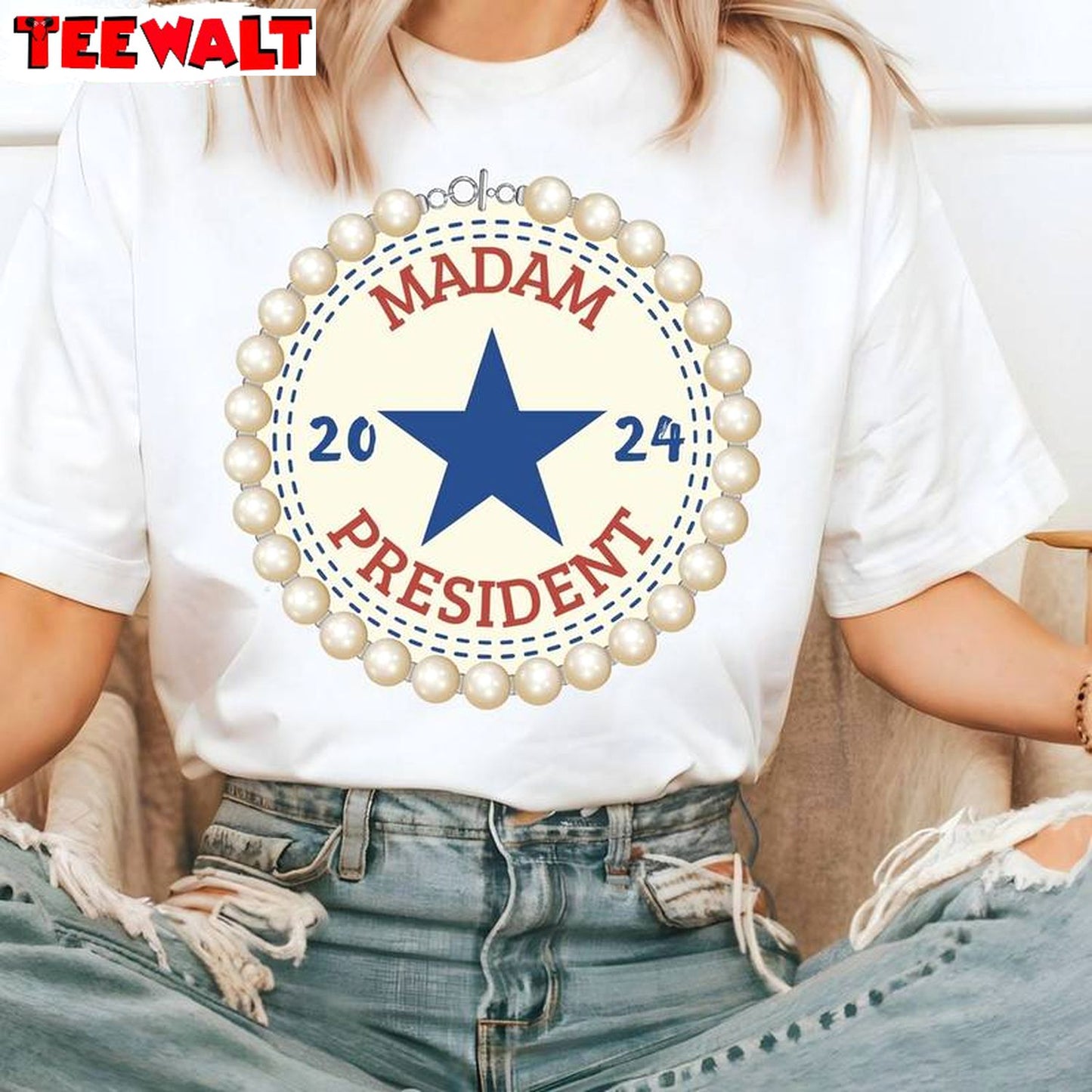 Madam 2024 Chucks And Pearls Shirt, USA Election Tee Tops Tank Top