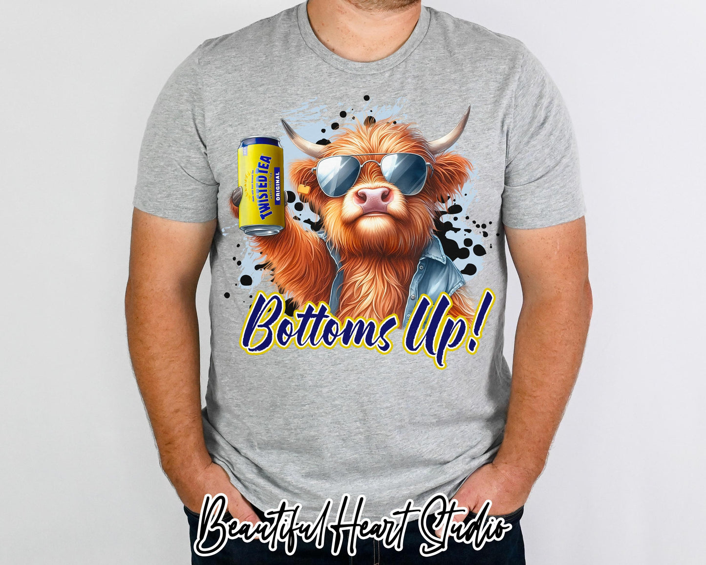 Bottoms Up Twisted Tea Highland Cow Shirt