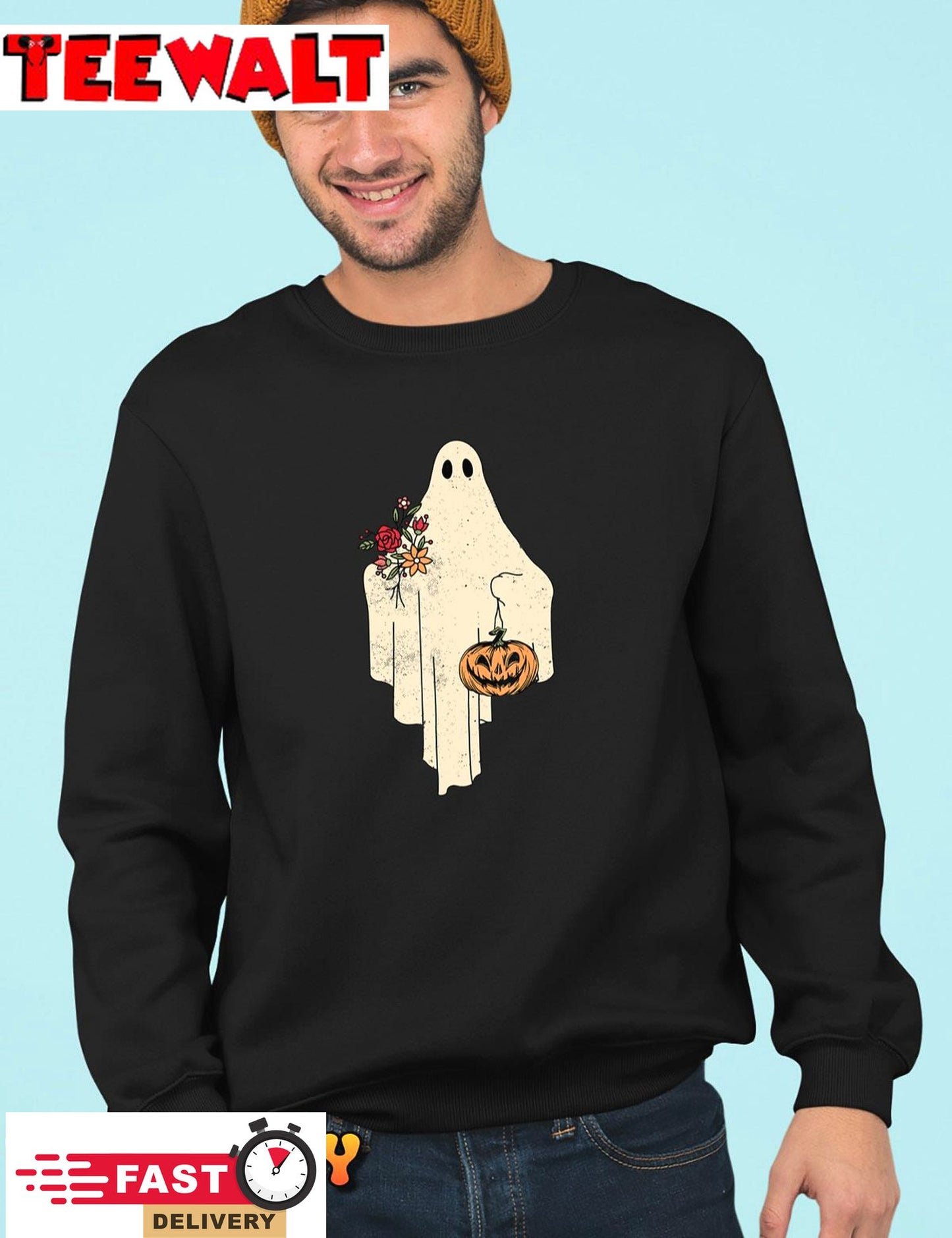 Vintage Floral Ghost Cute Halloween Costume Funny Graphic T-Shirt