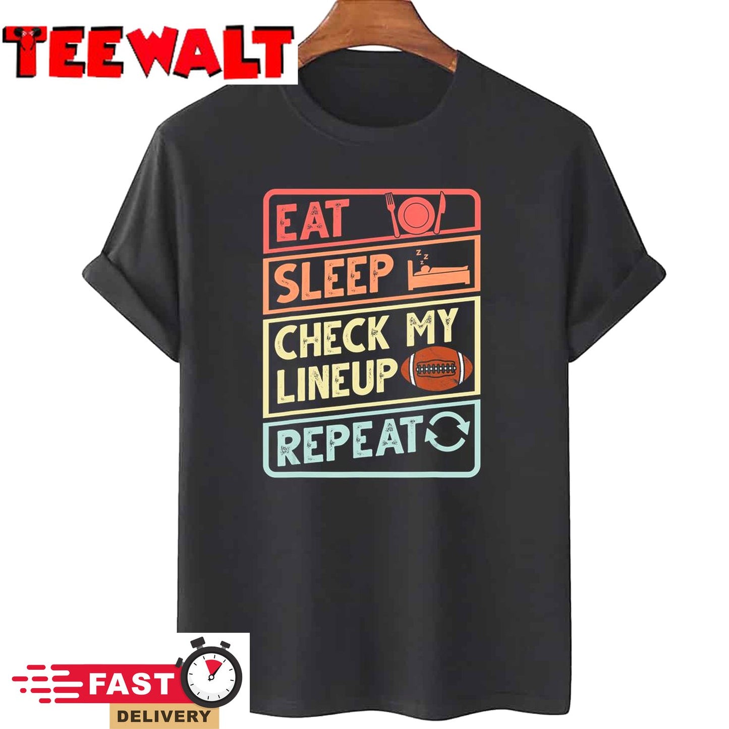 Eat Sleep Check My Lineup Repeat retro Fantasy Football T-Shirt