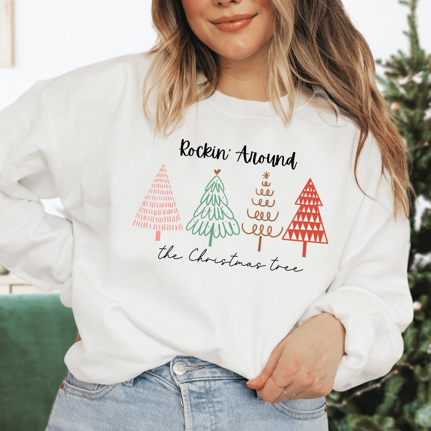 Christmas Tree Sweatshirt Women'S Holiday Crewneck Pullover For Tree Picking