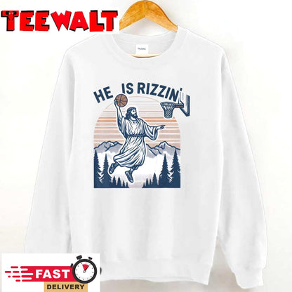 He Is Rizzin Shirt Basketball Jesus Retro Easter Christian T-Shirt