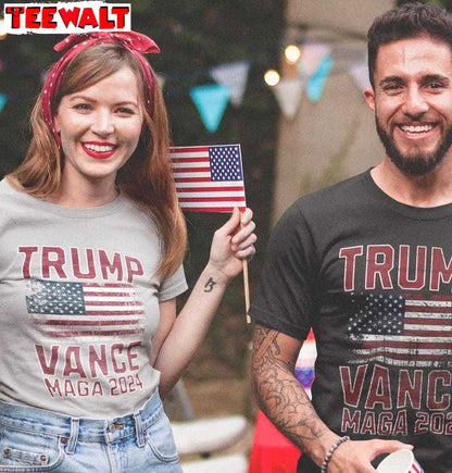 Cool Design Trump Vance Shirt, American Flag Trump Train Short Sleeve Crewneck