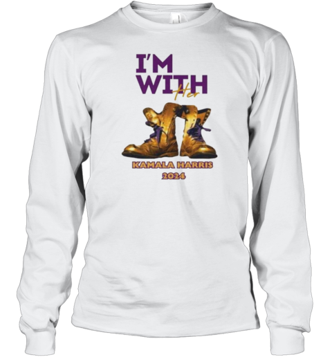 I&#39M With Her Kamala Harris 2024 Gold And Purple Boots T-Shirt