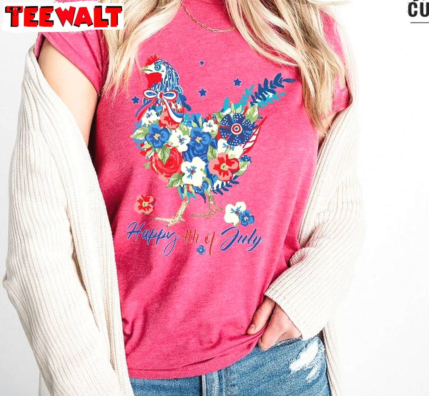 Must Have Floral Chicken Unisex Hoodie, Comfort Chicken 4th Of July Shirt Long Sleeve