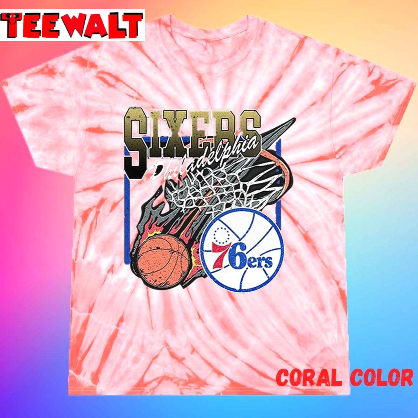 Vintage 90s Nba Philadelphia 76ers Logo Fanmade Unisex Tie Dye Tee