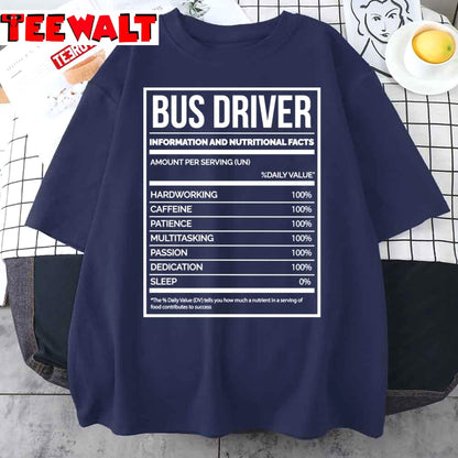 Funny Bus Driving Nutrition Label Unisex T-Shirt