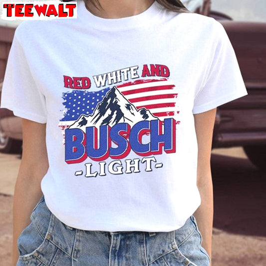 Funny Busch Light Short Sleeve , New Rare Red White And Busch Light Shirt Sweater