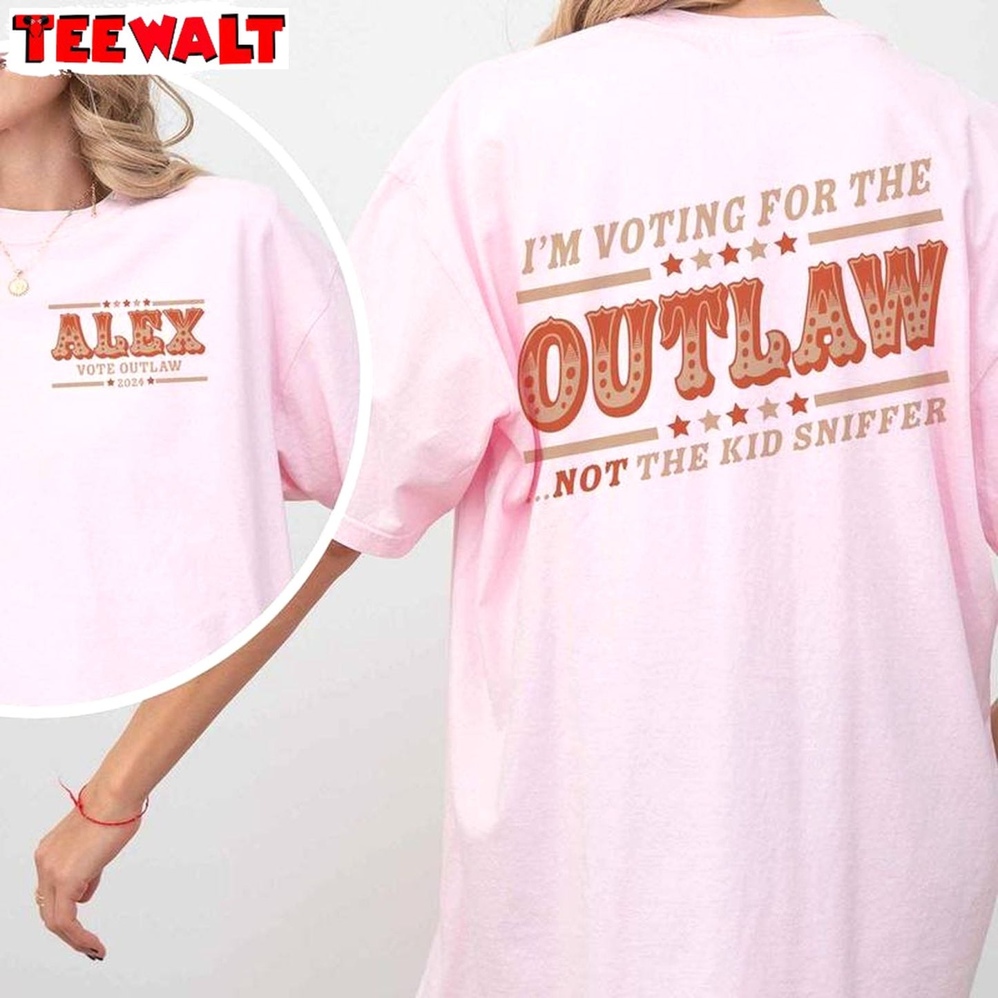 Make America Great Short Sleeve , Retro I'm Voting For The Outlaw Not The Kid Sniffer T-