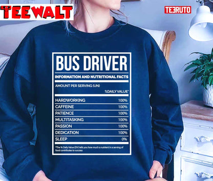 Funny Bus Driving Nutrition Label Unisex T-Shirt