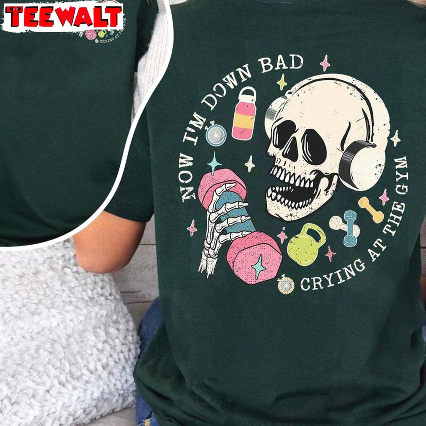 Down Bad Crying At The Gym Shirt, Funny Skeleton Workout Crewneck Sweatshirt Sweater