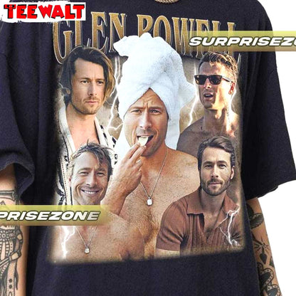 Retro Glen Powell Shirt, Softstyle Sweatshirt Unisex Hoodie