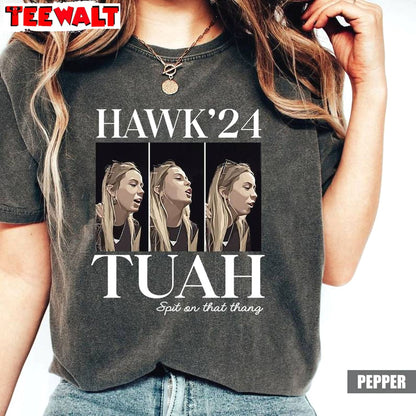 Comfort Color Hawk Tuah Spit On That Hang Shirt, Hawk Tuah 24 Unisex Hoodie Long Sleeve