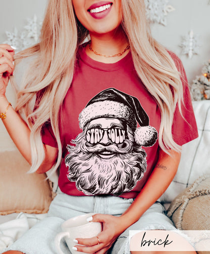 Stay Jolly Santa Retro Christmas Tee