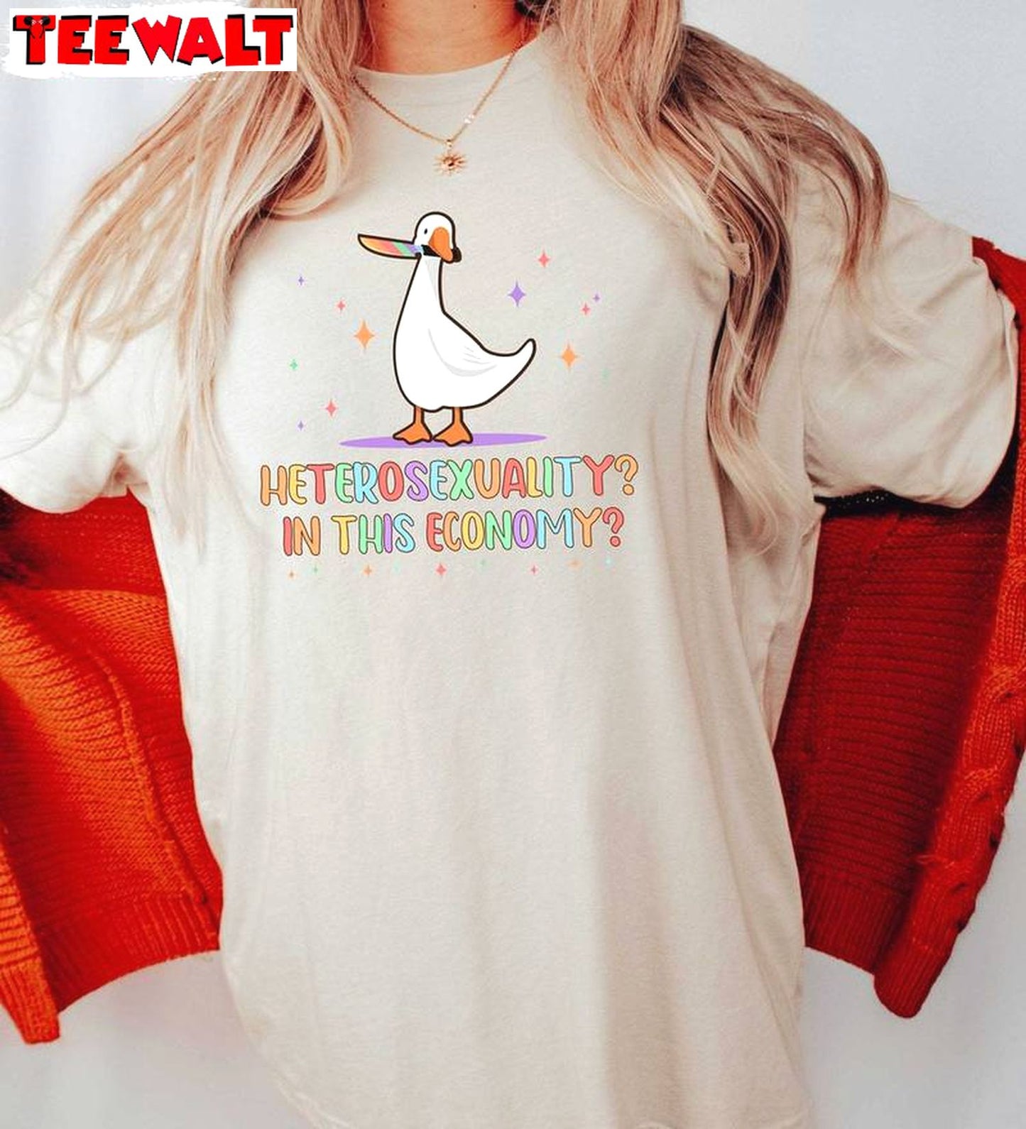 Heterosexuality In This Economy Groovy Shirt, Unique Gay Goose Short Sleeve Crewneck