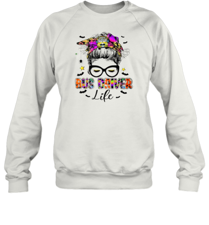 Halloween Bus Driver Life Messy Bun School Bus Driver T-Shirt