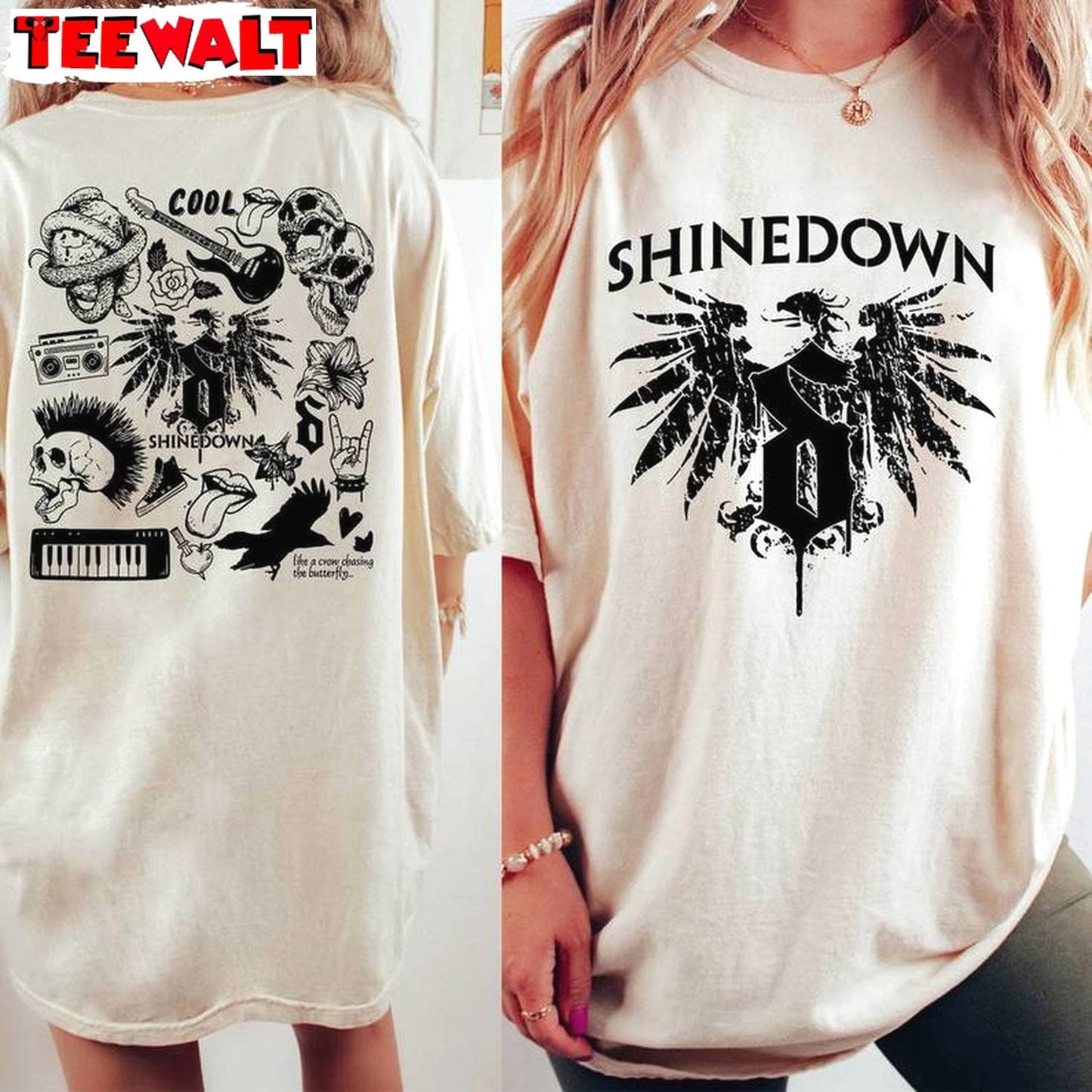 New Rare Shinedown The Revolutions Live Shirt, Doodle Art Long Sleeve