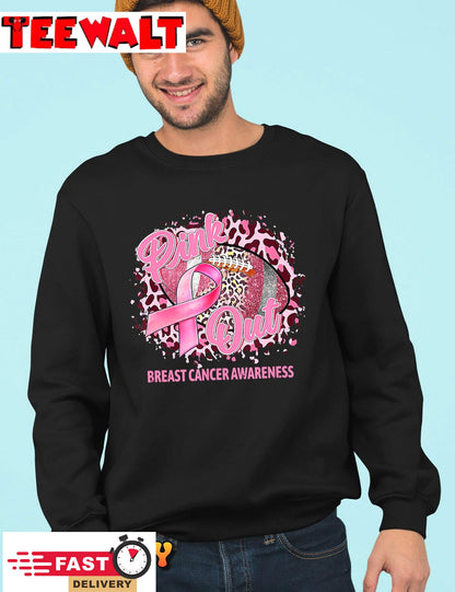 Leopard Pink Out Football Tackle Breast Cancer Awareness T-Shirt