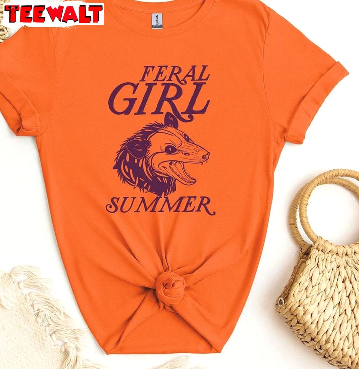 Feral Girl Summer New Rare Shirt, Funny Saying Short Sleeve Crewneck