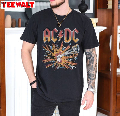 Fantastic Acdc High Voltage Guitar T Shirt, Trendy Acdc Band Shirt Unisex Hoodie