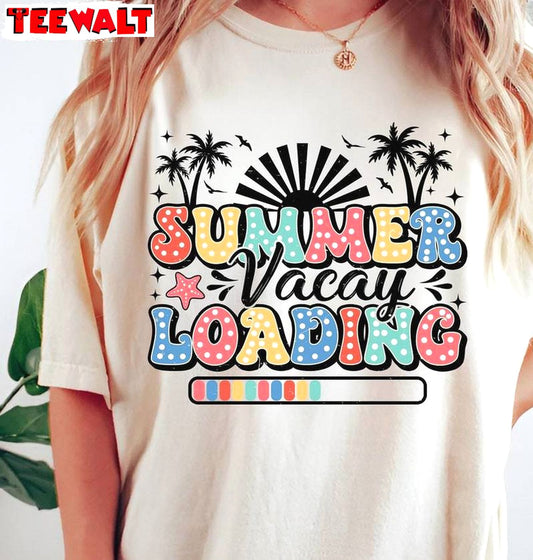 Vintage Summer Vacay Loading Shirt, Trendy Happy Summer Short Sleeve Crewneck