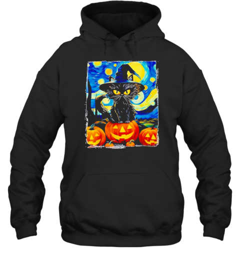 Halloween Black Cat Van Gogh The Starry Night T-Shirt