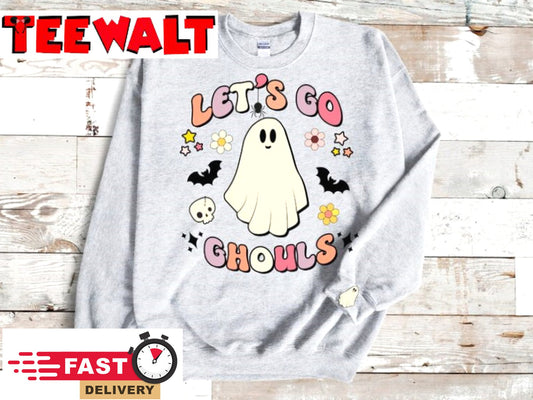 Lets Go Ghouls Halloween Retro Ghost Fall Shirt Womens Spooky Season