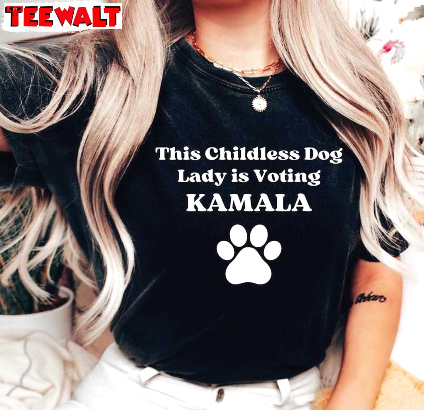 Childless Dog Lady Kamala Harris Shirt, Voting For Kamala Crewneck Hoodie