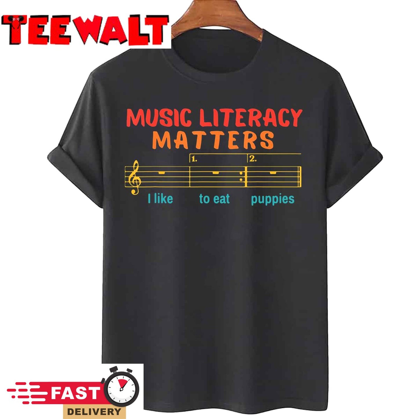 Music Literacy Matters I Like To Eat Puppies Funny T-Shirt