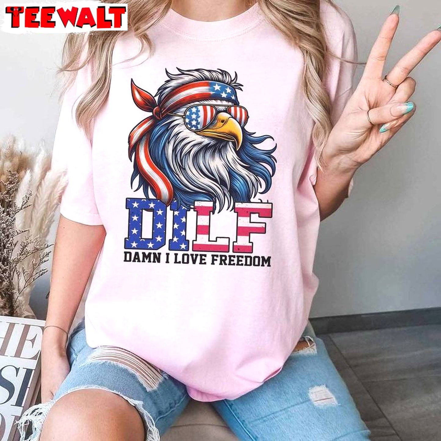 4th July Eagle Short Sleeve , Trendy DILF Damn I Love Freedom Shirt Sweater