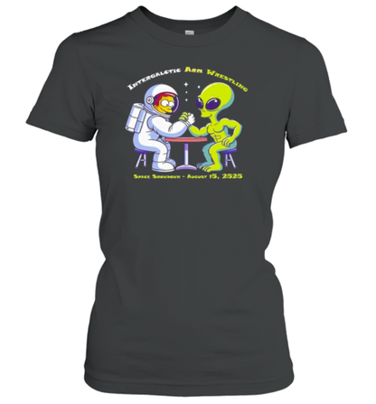 Alien Arm Wrestle With Astronaut Space Showdown August 2525 T-Shirt