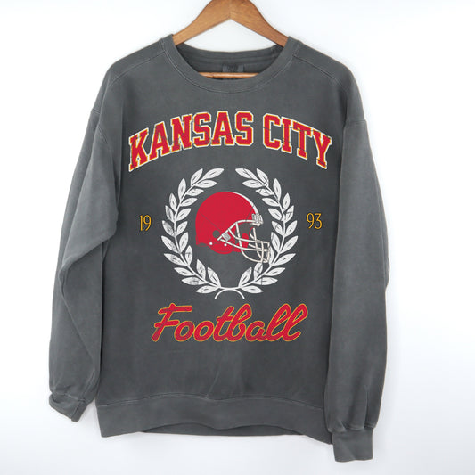 Vintage Kansas City Football Sweatshirt - Comfort Colors Crewneck Chiefs Fan