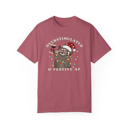 Overstimulated Festive Af Raccoon Christmas Shirt Plus Size