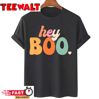 Groovy Ghost Halloween Pumpkin Face Hey Boo Trendy Halloween T-Shirt