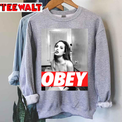 Angelina Jolie Obey Black And White Unisex T-Shirt