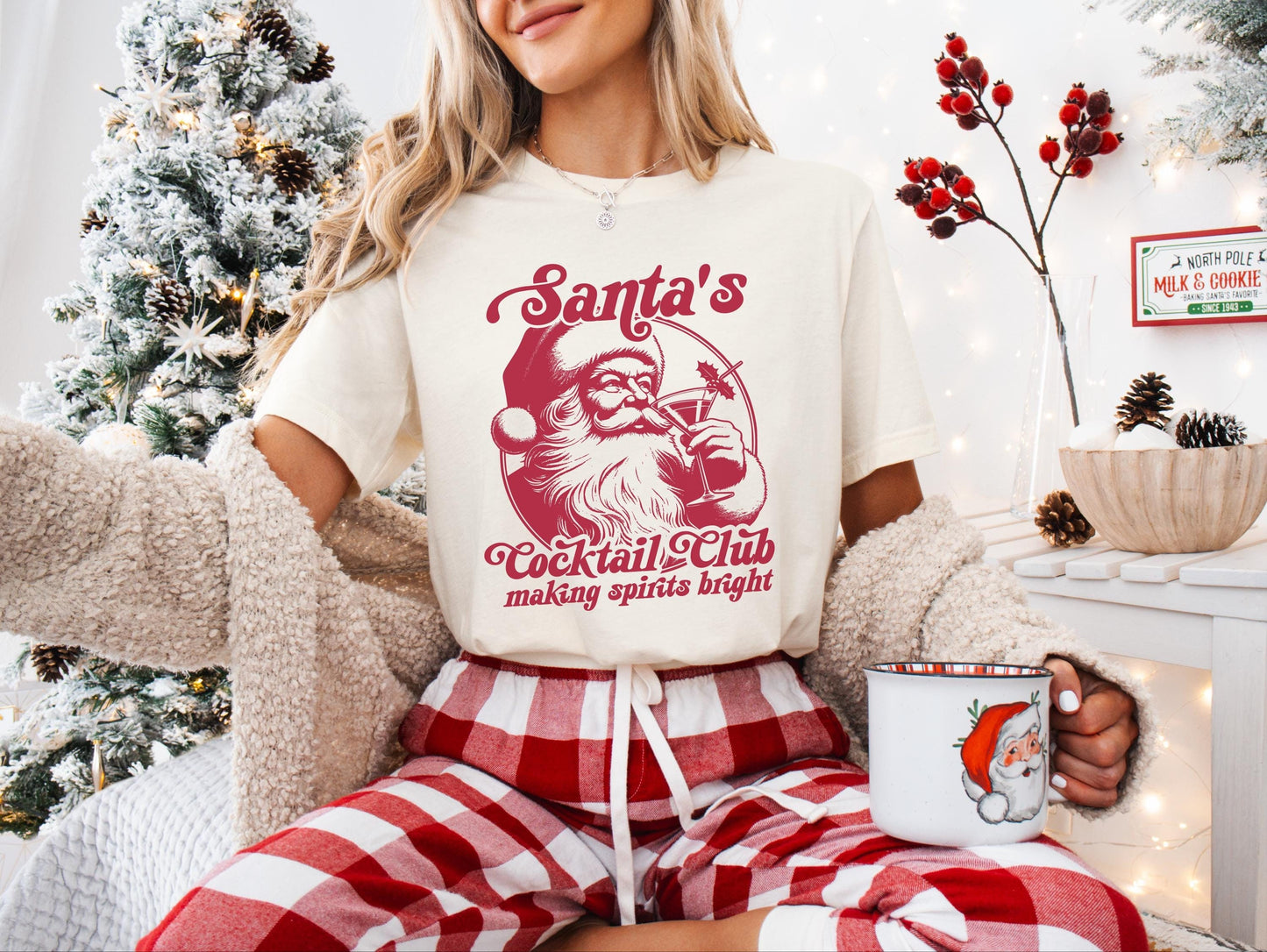 Santa'S Cocktail Club Shirt Retro Christmas Holiday Party