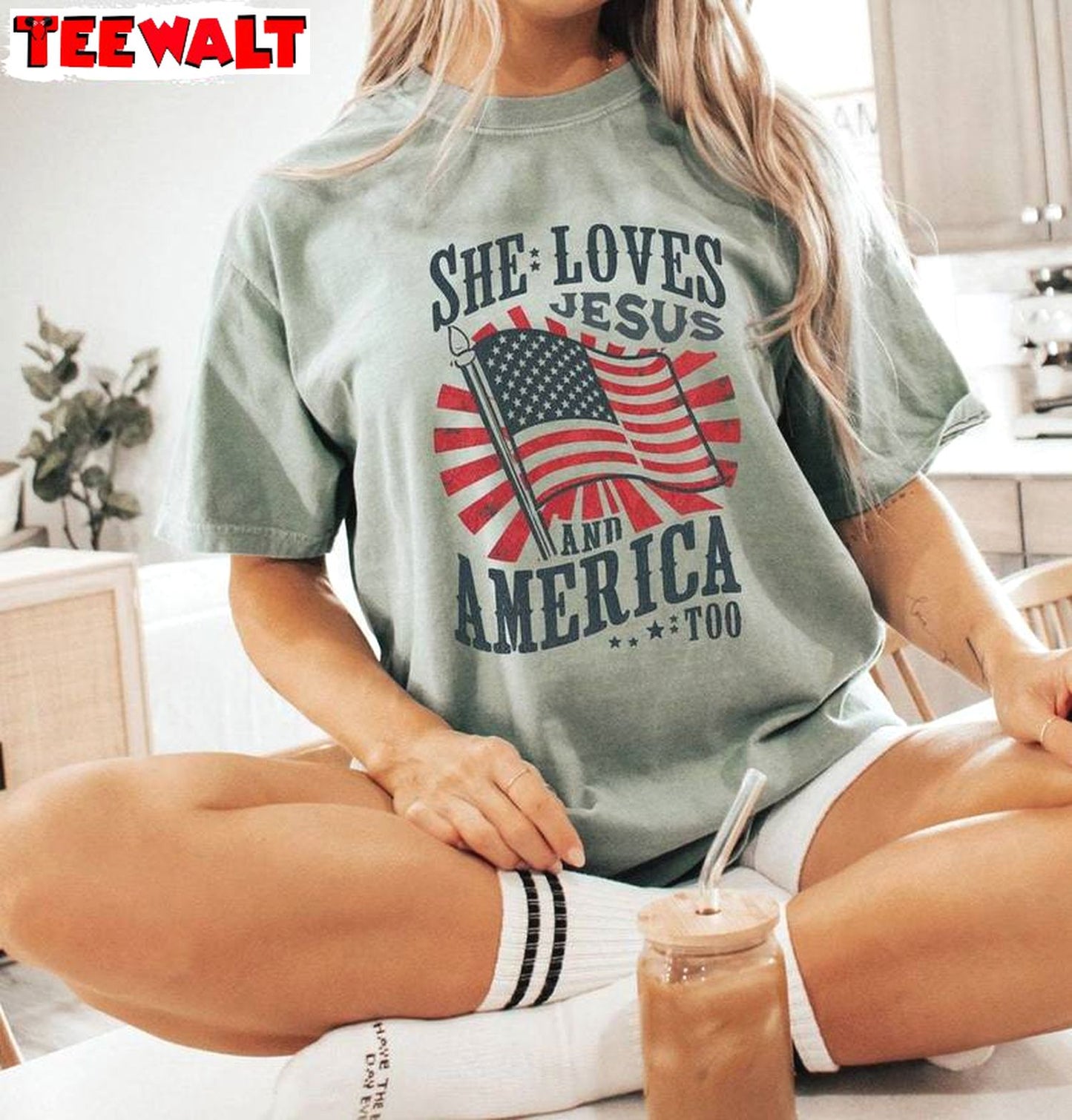 Jesus Sweatshirt , Cool Design She Loves Jesus And America Too Shirt Long Sleeve