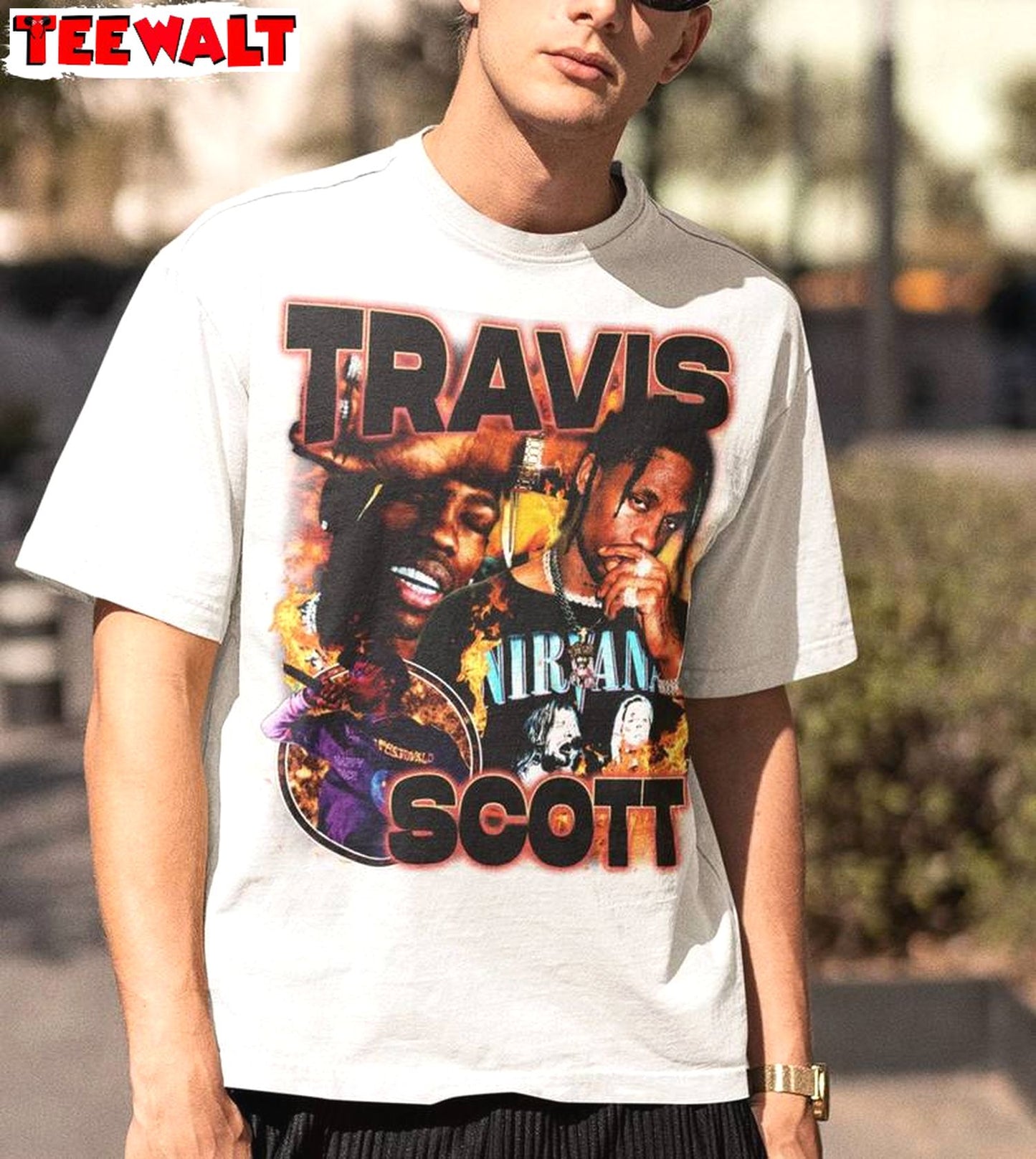 Funny Travis Scott Shirt, Retro Travis Scott La Flame Unisex Hoodie Short Sleeve