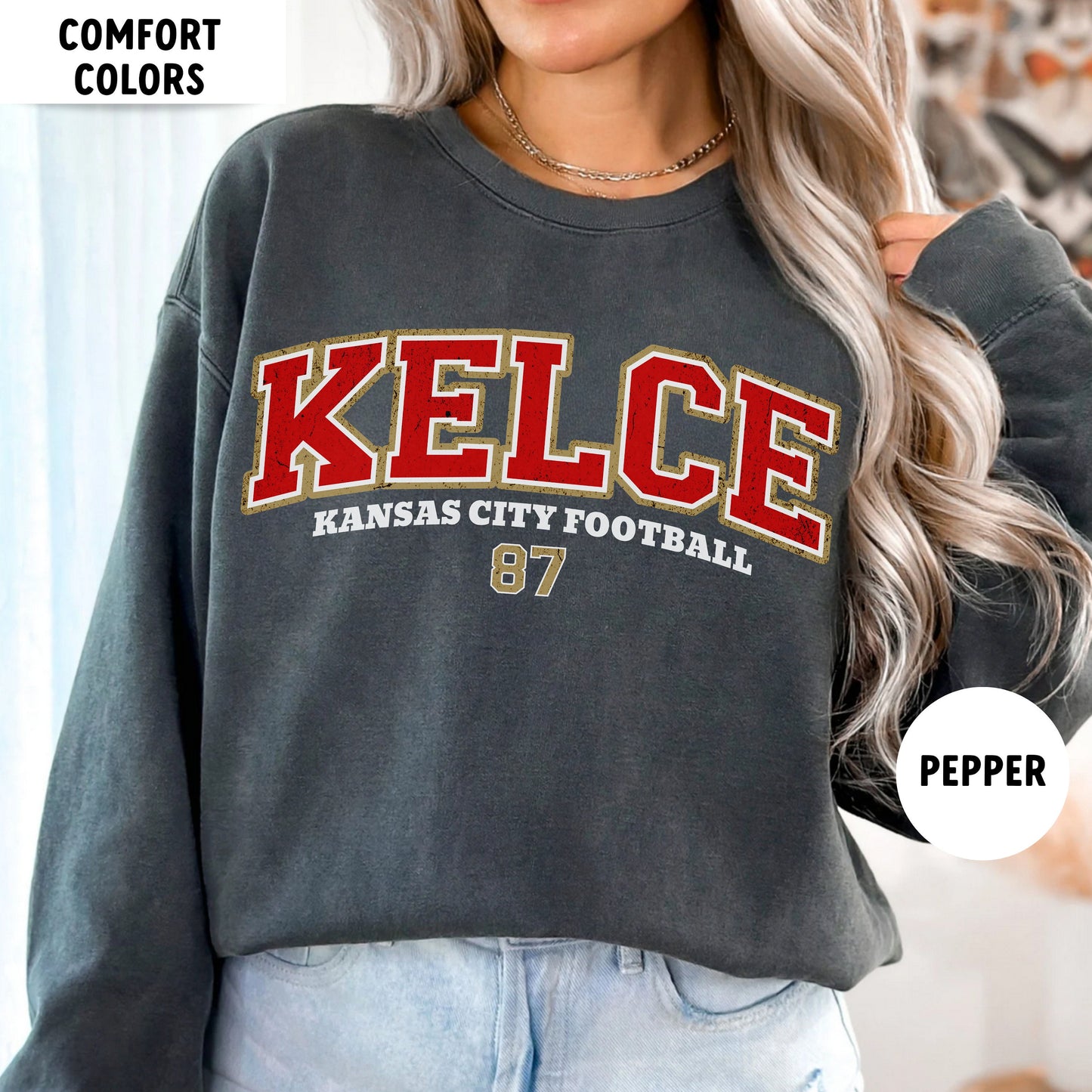 Travis Kelce Comfort Colors Football Sweatshirt - Kansas City Fan Gear