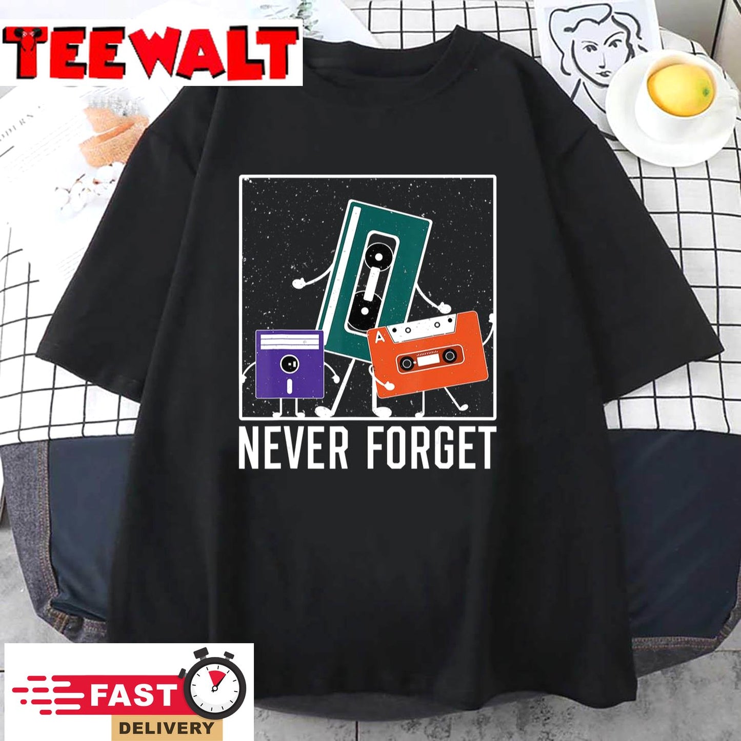 Never Forget Funny Vintage Cassette Floppy Disk VHS Tape T-Shirt